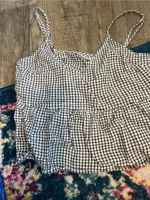 Abercrombie Black & White Gingham Spaghetti Strap Peplum Tank Top thumbnail 6