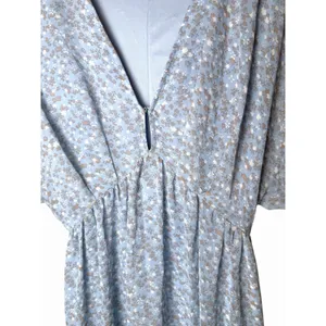 Entro Blue Maxi Dress Sz M V-Neck Keyhole Bust Flutter Kimono Sleeves thumbnail 3