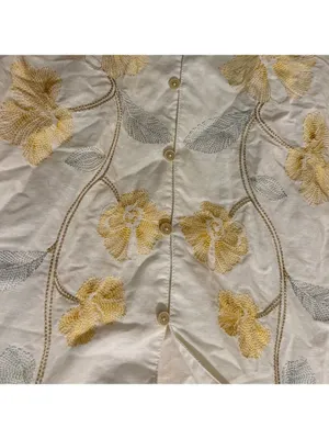Yellow Floral Linen Blend Blouse cottagecore beach coastal boho embroidered thumbnail 4