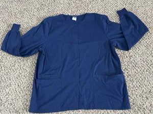 RX Gear Women's Navy Blue Long Sleeve Snap Button down Scrub Top Size‎ Medium thumbnail 1