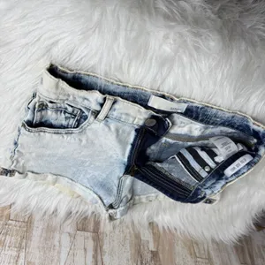Garage Retro High Waist Acid Wash Denim Shorts Rolled Cuff‎ Distressed Size 1 thumbnail 6