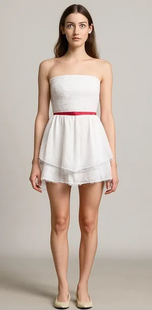 Pleated Tube Top Ruffled Hem Romper thumbnail 1