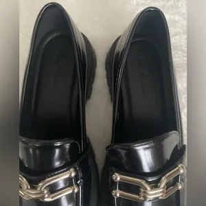 Creation Chunky Platform Loafers Chain Buckle SlipOn Black Patent Size 7 thumbnail 8