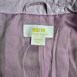 Maeve Anthropologie Lilac Lavender Faux Patent Leather Glossy Trench‎ Coat Large thumbnail 7