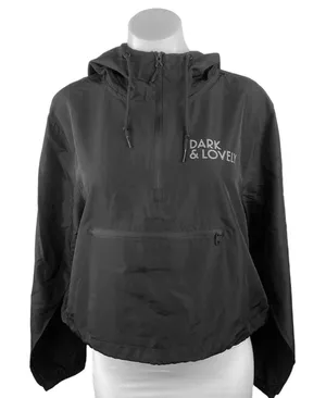 Womens Black 1/2 Zip Anorak Rain Coat Pullover Hoodie Windbreaker Crop Jacket L thumbnail 1