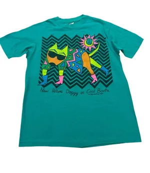 Hanes Teal Graphic Dog Print Vintage 1989 Tee Shirt M. Stewart Large Women's thumbnail 1