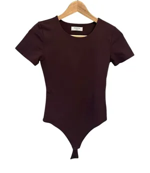Aritzia Babaton Contour Women's Brown Crewneck Short Sleeve Bodysuit Sz S thumbnail 1