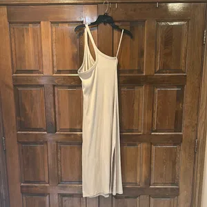 Aerie‎ One Shoulder Ribbed Midi Dress Size Medium Cream Tan thumbnail 5