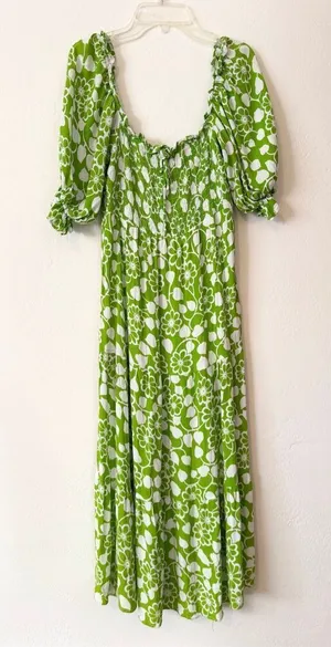 Faithfull the Brand Olinda Green Ivy Floral Puff Sleeve Maxi Dress Size 4 Small thumbnail 1