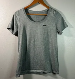 Casual Comfy Stretch Nike Women's Classic Dri-fit Gray Short Sleeve Gym T-Shirt thumbnail 1
