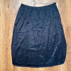 Vintage Half Slip Skirt Womens L Black Nylon Lace Trim Made USA 90s Slit gothic thumbnail 6
