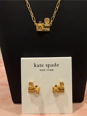 kate spade |♠️| Gold Plated & Pave Crystal Camera Stud Earrings ONLY | Small thumbnail 2