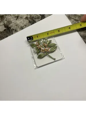 Large Costume Brooch Pin - Green / Pink Flower thumbnail 3