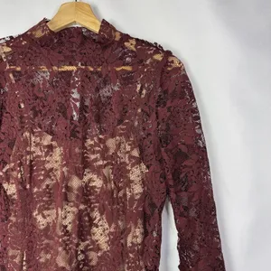Boutique Burgundy Red Lace Overlay Long Sleeve‎ Mini Dress S thumbnail 3