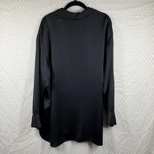 Abercrombie & Fitch Black Satin Long Sleeve‎ Button Down Top thumbnail 5