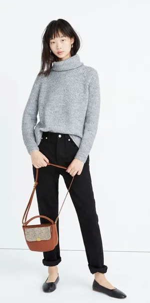 Madewell Mercer Sweater Cable Knit‎ Turtleneck Donegal Gray Sz Small Wool Blend thumbnail 1