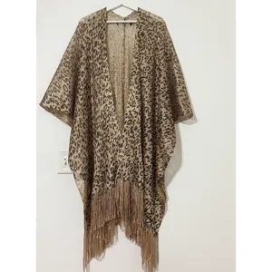 Women’s Leopard Print Fringe Kimono Gold Metallic Mesh Boho Cover-Up One Size thumbnail 2