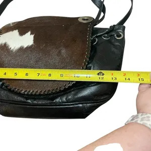 Black Leather‎ Brown White Cowhide Boho Purse Mondrina Handbag Western Cowgirl thumbnail 7