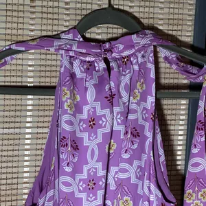 Ann Taylor Lilac Dress with Multicolor Floral Tile Print A-line Halter Dress thumbnail 3