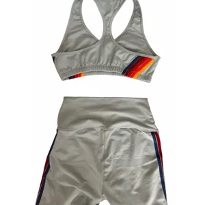 Aviator Nation 5 Stripe 4" High Rise Biker Shorts & Sports Bra Mist Women's Sm thumbnail 10