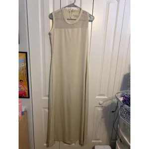 Vintage Cream Gold Metallic Mesh‎ 2 Piece Maxi Dress and Cropped Jacket Set thumbnail 2