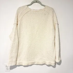 FREE PEOPLE Ivory Lofty Boucle Slouchy Vneck Pullover Alpaca Blend Sweater Small thumbnail 6