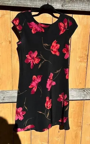Vintage 90s black & red‎ floral sexy dress size medium thumbnail 1