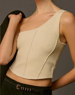 Anthropologie one-shoulder sweater corset top thumbnail 1