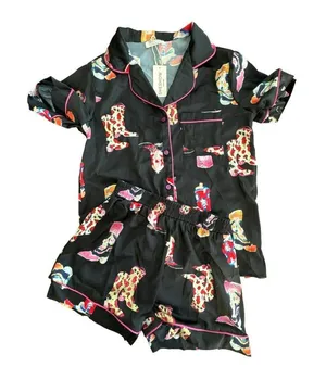 Sheshow Western Cowgirl Style Pajamas Set Size XS Black Boots Satin Women's thumbnail 2