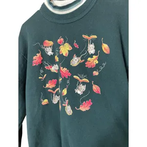 Vintage Morning Sun Forest‎ Green Crewneck Sweatshirt Mouse Leaf Print M thumbnail 3