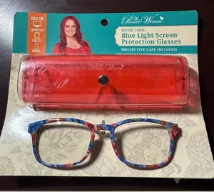 The Pioneer Woman Blue Light Glasses with Orange Case Floral Blue and Red thumbnail 1