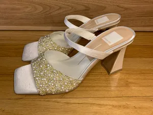 Dolce Vita Ivory Strappy Mules with Gold Pearl Beaded Toe - Size 7.5 thumbnail 1