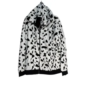 Arvil Hill Dalmatian Print Fleece Hoodie‎ Zip Up Women's XL Black White Cozy thumbnail 7