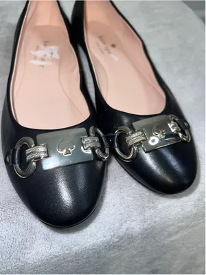 Kate Spade Black Leather Ballet Flats Silver Spade Detail thumbnail 9