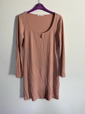 Reformation Jeans Ribbed Mini Dress in Dusty Rose Fall Winter Bodycon Size L thumbnail 4