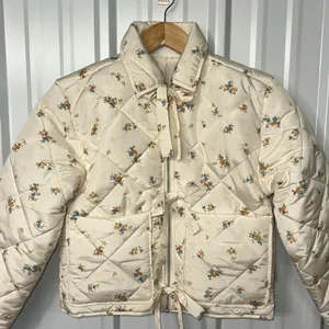 No Boundaries Floral Quilted Bow Jacket Cottagecore Coquette Cropped Puffer NWT thumbnail 4