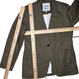 Alex Mill Janine Twill Blazer Army Olive Green Linen Blend Small Jacket $325 thumbnail 11
