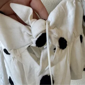 For Love & Lemons White Black Polka Dot Crop Blouse Womens S Puff Sleeve Top thumbnail 10