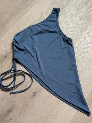 Princess Polly One-Shoulder Asymmetric Crop Top in Slate Blue thumbnail 2