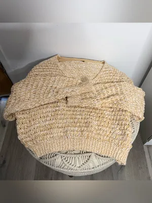 Free People Open-Knit Scoop Neck Sweater in Beige thumbnail 4