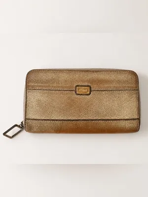 Vintage Chloé Metallic Pebbled Leather Gold Zip Around Continental Wallet thumbnail 9