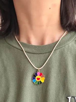 Handmade rainbow sunflower unisex Kawaii y2k harajuku style necklace🌻🌈❤️ thumbnail 3