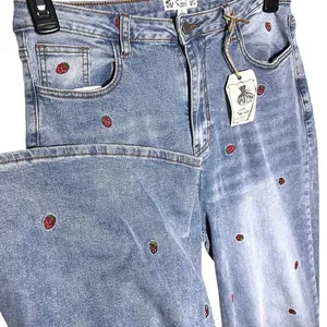 NWT EASEL l Strawberry Fields Embroidered Lightwash Wide Leg Jeans thumbnail 4