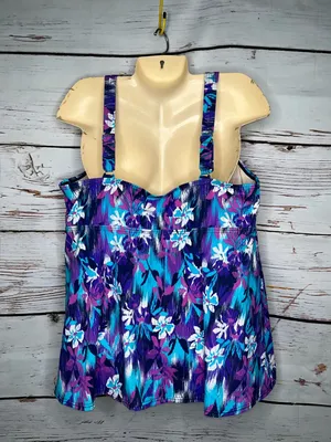 Swim365 by Swimsuits For All 22 Floral Print V-Neckline Bathing Suit Tankini Top thumbnail 2