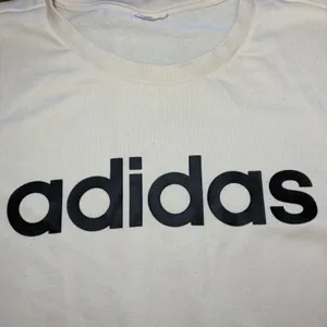 Adidas Crewneck Sweatshirt Cream Tan Black Embroidered Logo Pullover‎ Womens S thumbnail 5