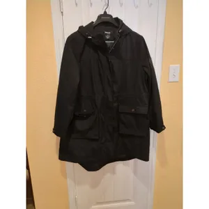 DKNY Womens Water Resistant Black Raincoat Hooded Parka Jacket, Size XXL thumbnail 4
