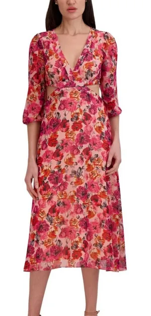 Julia Jordan Pink Floral Cutout Back Midi Dress Size 14‎ thumbnail 1