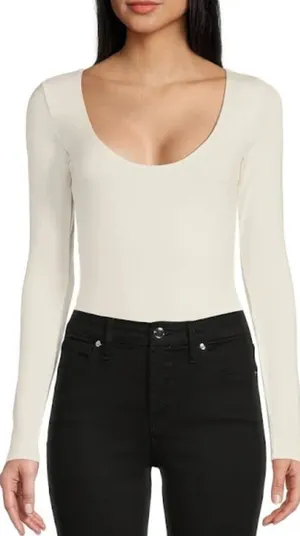 Good American Scoopneck Bodysuit Ivory Stretch Jersey Knit Basics Size 4 XL NWT thumbnail 1