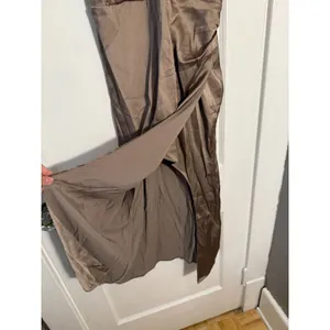 Abercrombie and Fitch Satin Draped Wrap Midi Dress Size Medium Light Brown thumbnail 4