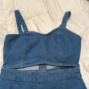 Blue Denim One Piece with mid section cut thumbnail 5